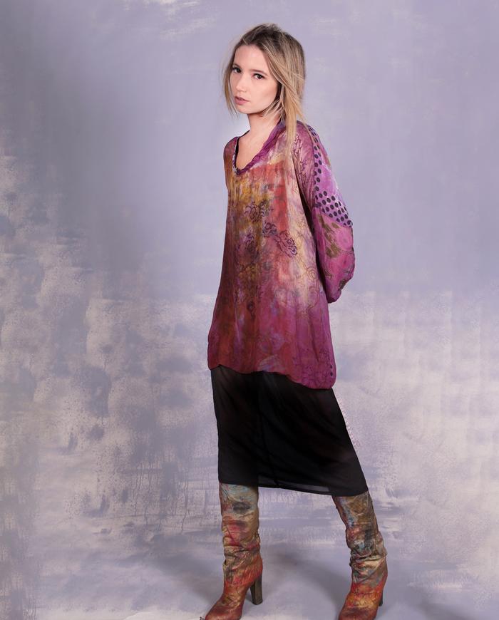 'three different bouquets' mixed silks weightless blouse/tunic
