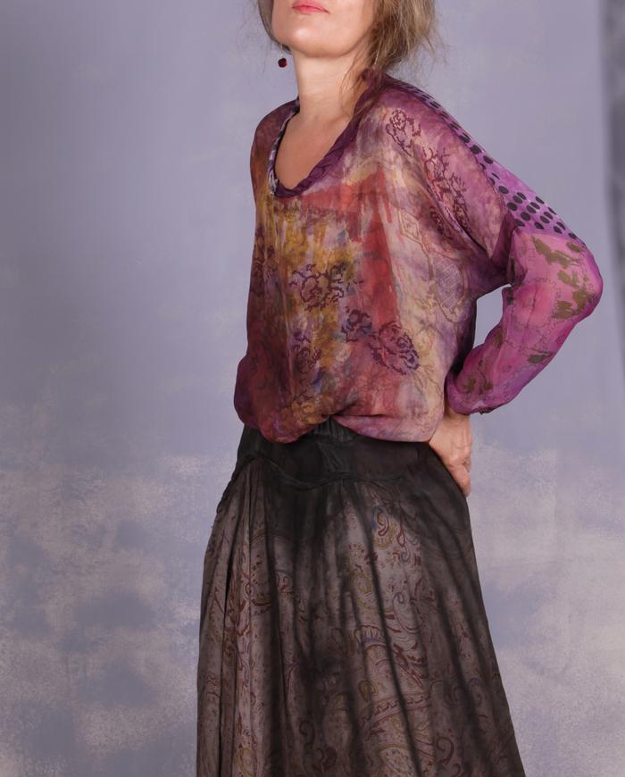 'three different bouquets' mixed silks weightless blouse/tunic