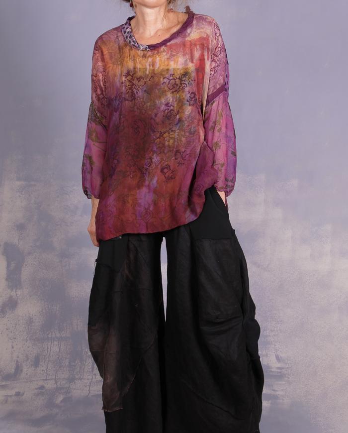 'three different bouquets' mixed silks weightless blouse/tunic