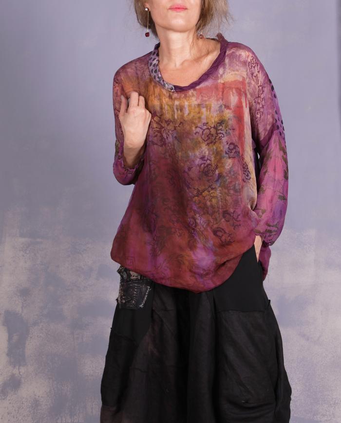 'three different bouquets' mixed silks weightless blouse/tunic