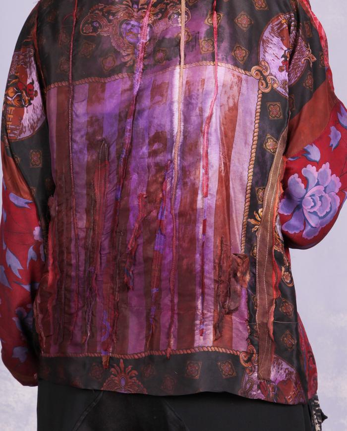 'a delicate enigma' mixed patterns silk blouse