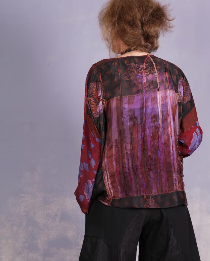 'a delicate enigma' mixed patterns silk blouse