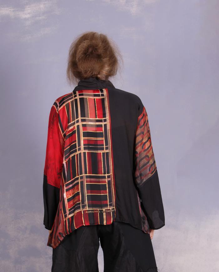'black out to red: story no. 6' mixed fabrics silk top