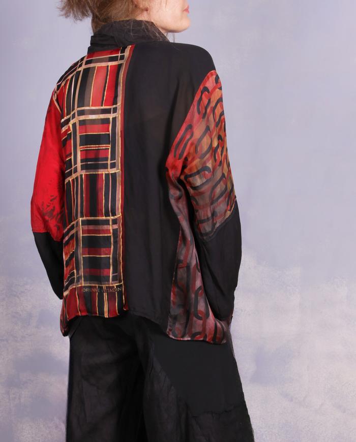 'black out to red: story no. 6' mixed fabrics silk top