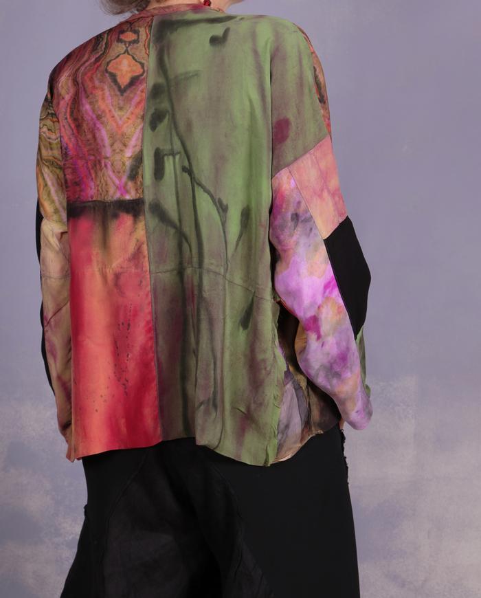 'buds, petals and gems' mixed fabrics art blouse