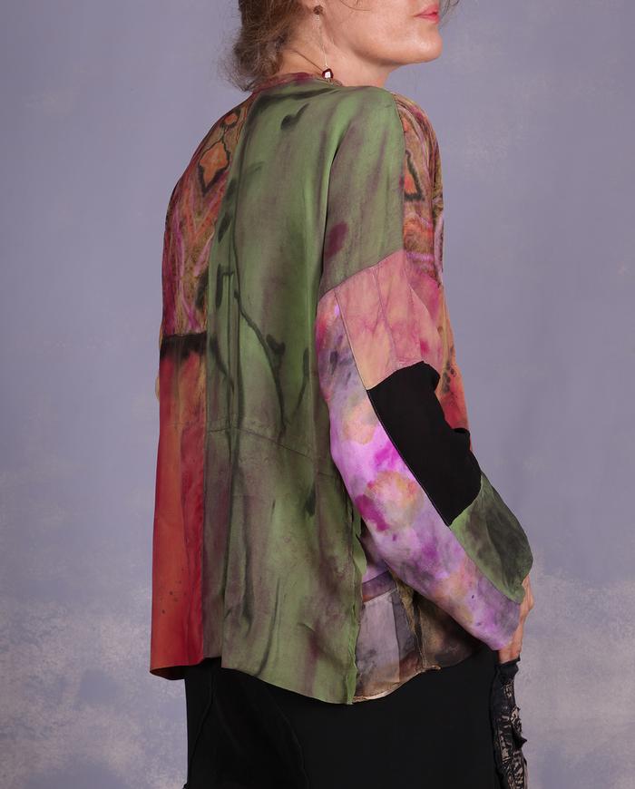 'buds, petals and gems' mixed fabrics art blouse