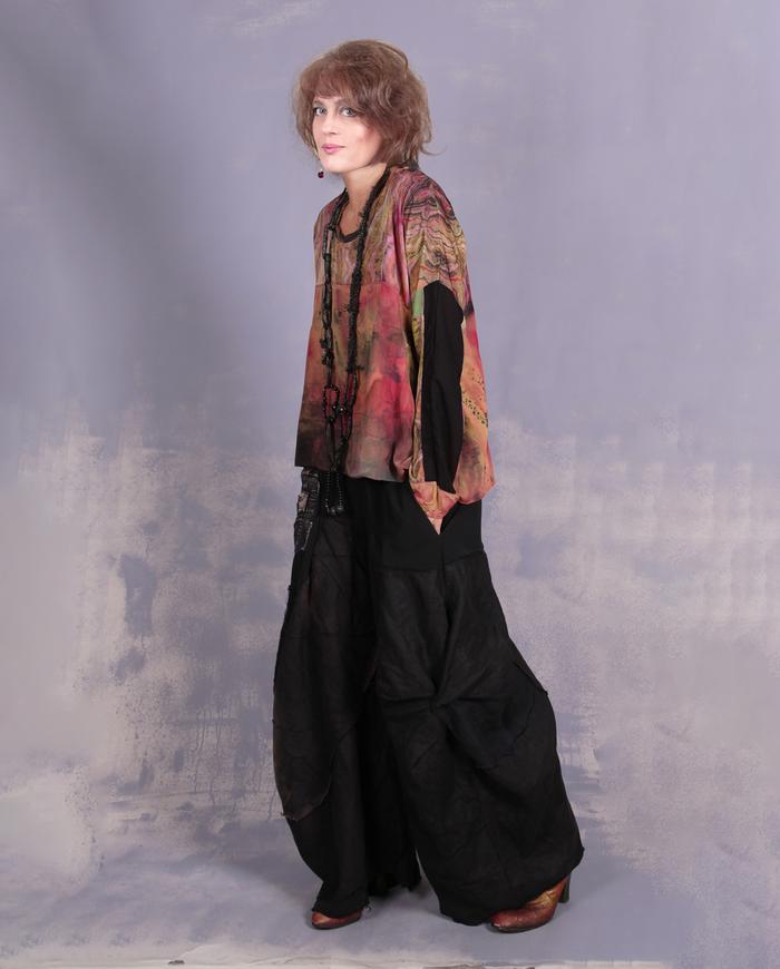 'buds, petals and gems' mixed fabrics art blouse