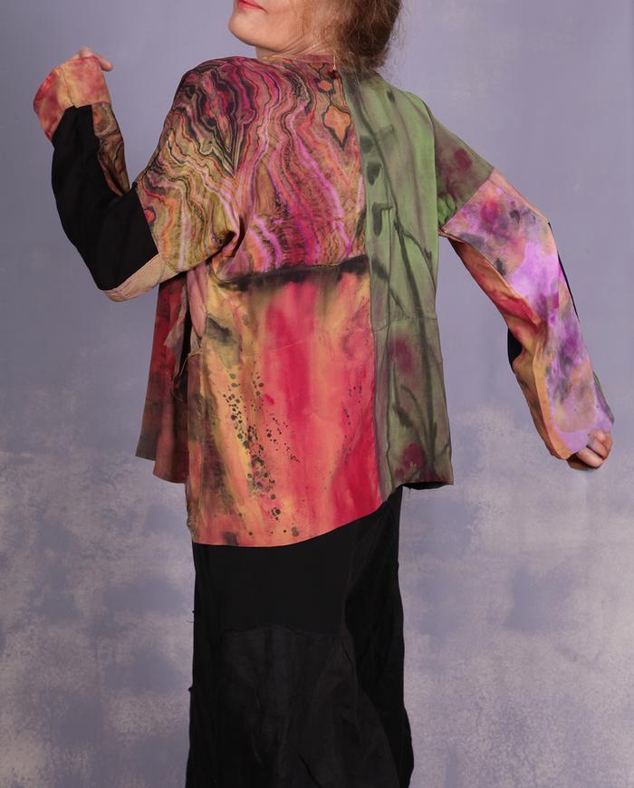 'buds, petals and gems' mixed fabrics art blouse