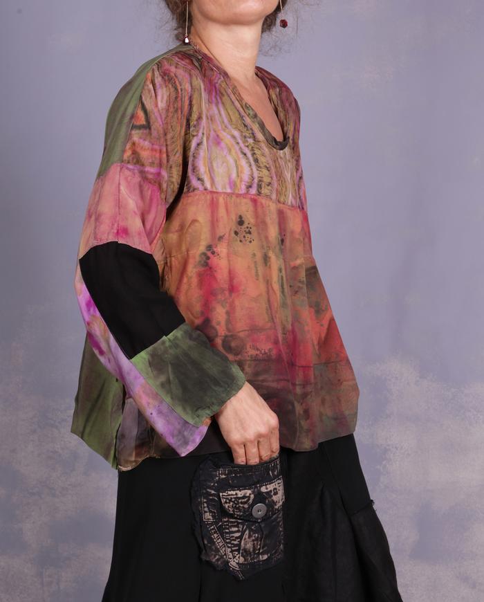 'buds, petals and gems' mixed fabrics art blouse