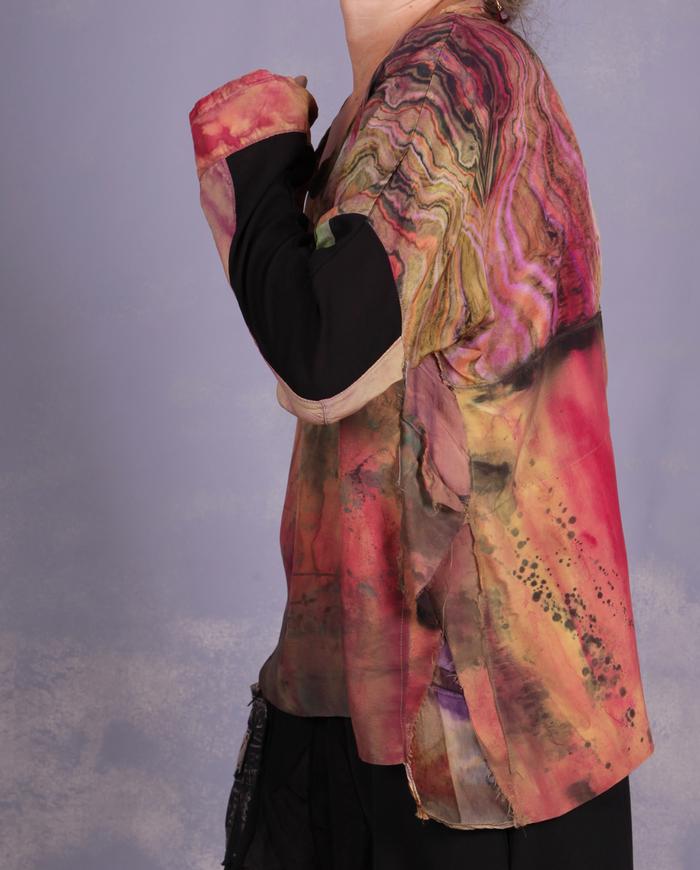 'buds, petals and gems' mixed fabrics art blouse