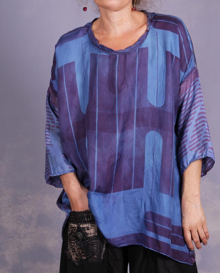 'geometry of the blue spectrum' weightless silk blouse