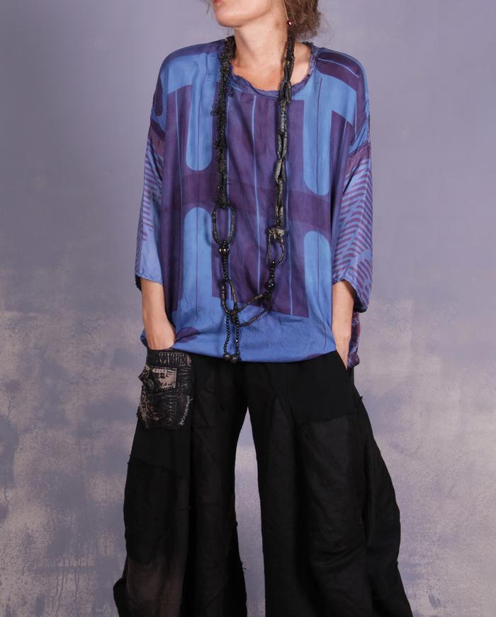'geometry of the blue spectrum' weightless silk blouse