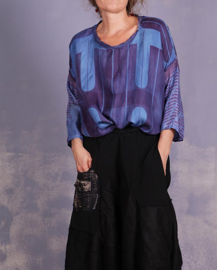 'geometry of the blue spectrum' weightless silk blouse