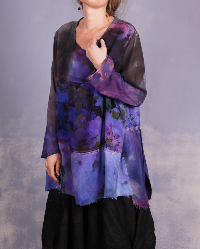 'someone, somewhere, sometime' mixed heavier silks oversized tunic/blouse