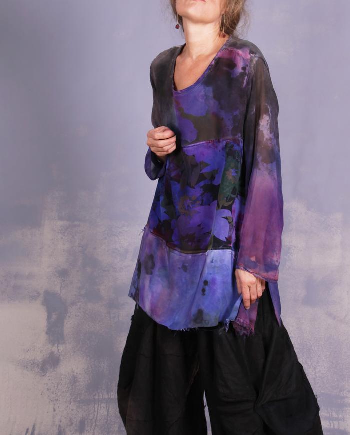 'someone, somewhere, sometime' mixed heavier silks oversized tunic/blouse