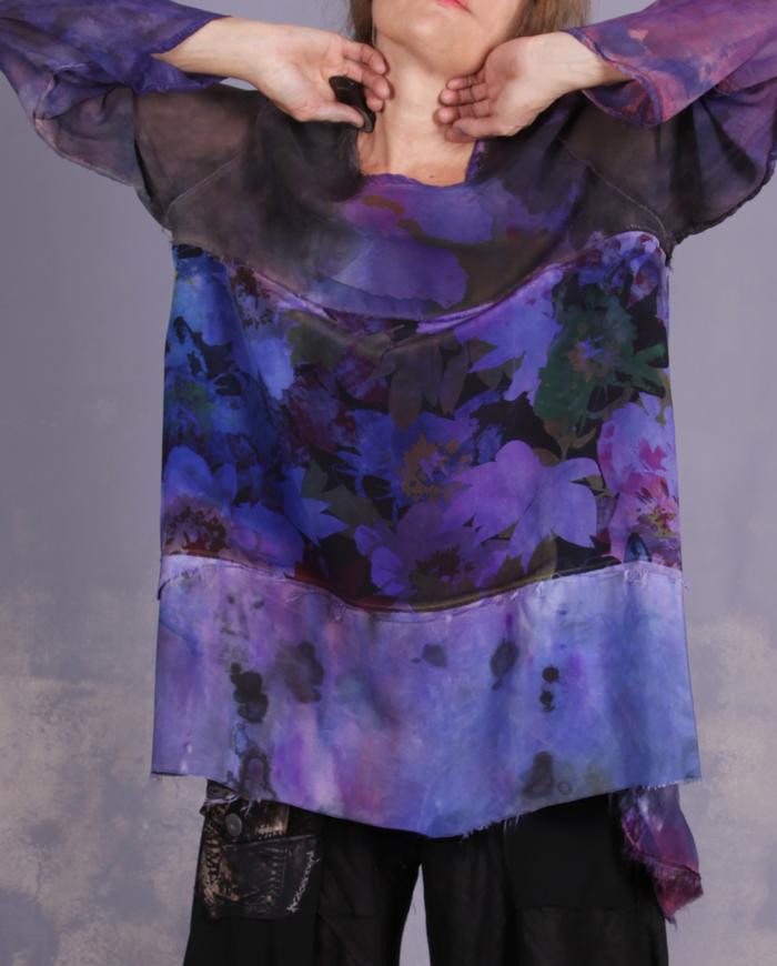 'someone, somewhere, sometime' mixed heavier silks oversized tunic/blouse