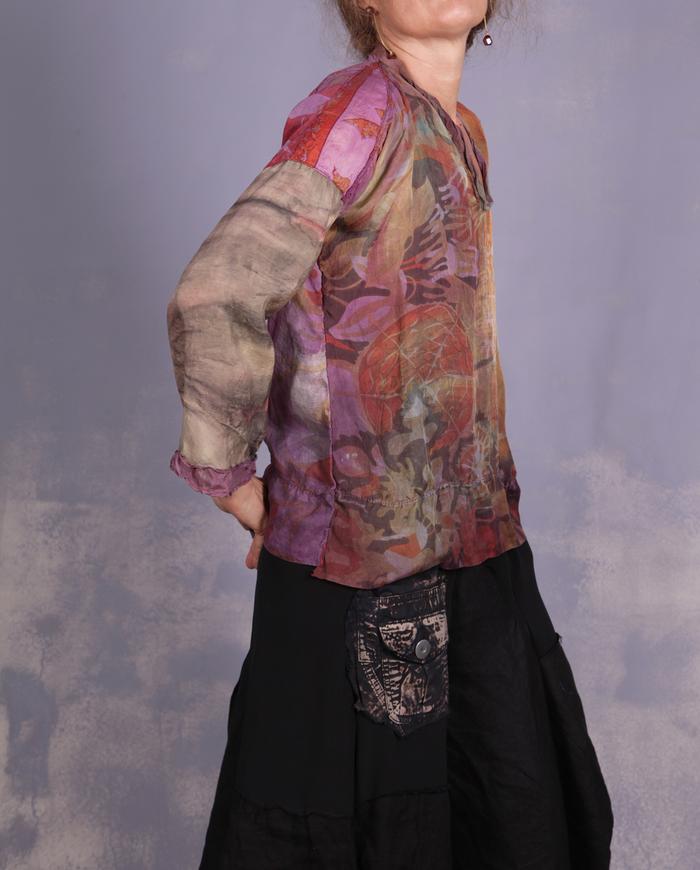 'ready to fly away' weightless mixed silks blouse