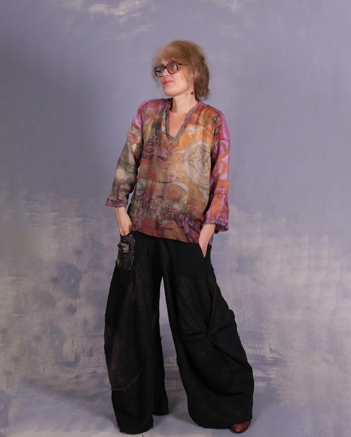 'ready to fly away' weightless mixed silks blouse