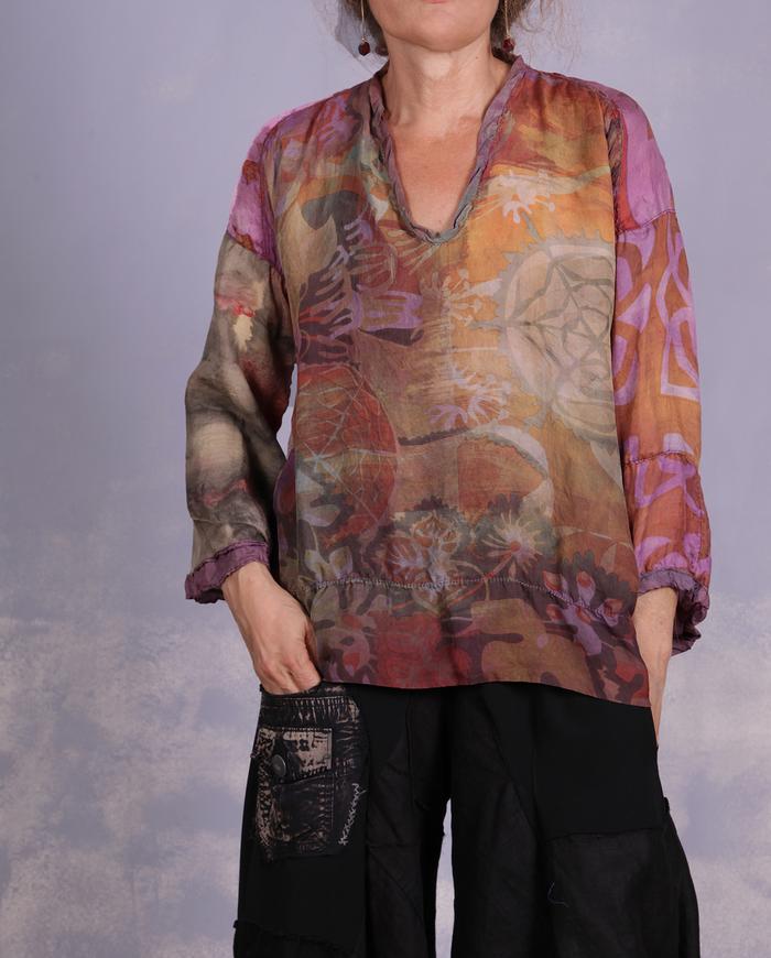 'ready to fly away' weightless mixed silks blouse
