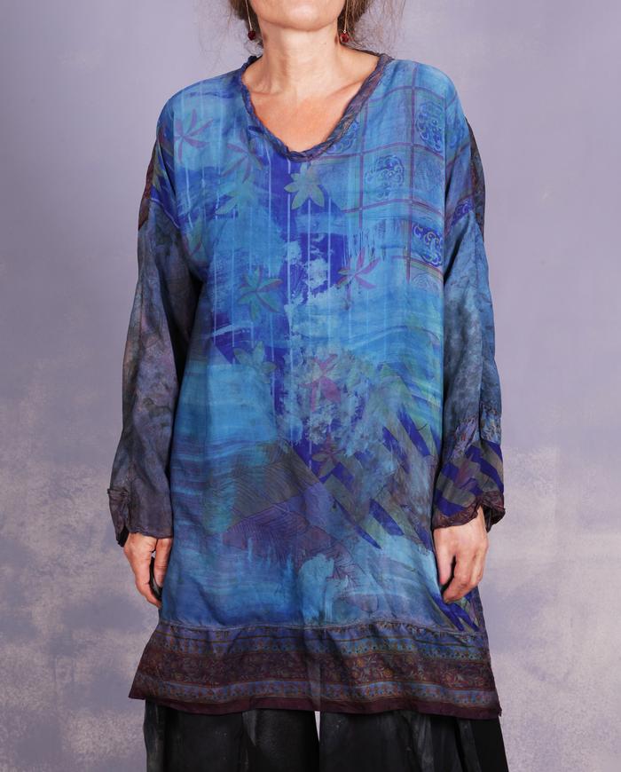 'blue silk therapy' vintage silk tunic or minidress