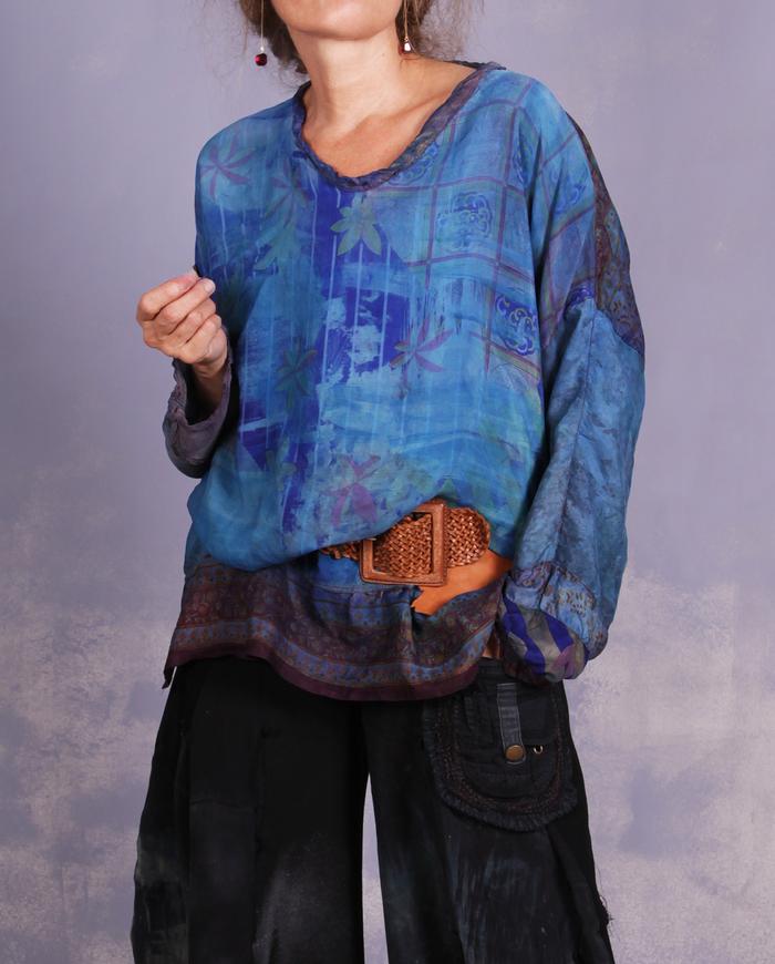 'blue silk therapy' vintage silk tunic or minidress