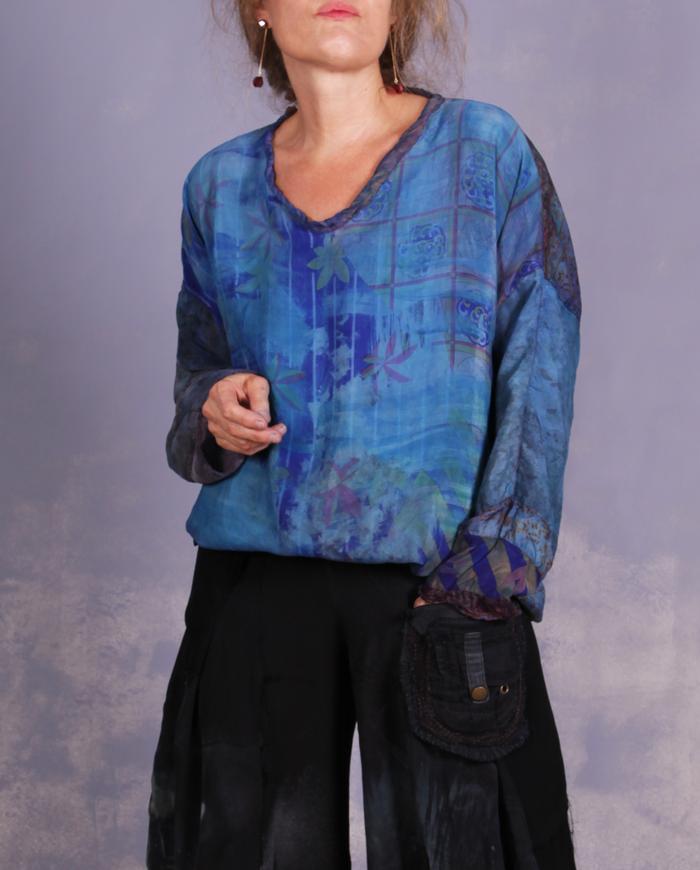'blue silk therapy' vintage silk tunic or minidress