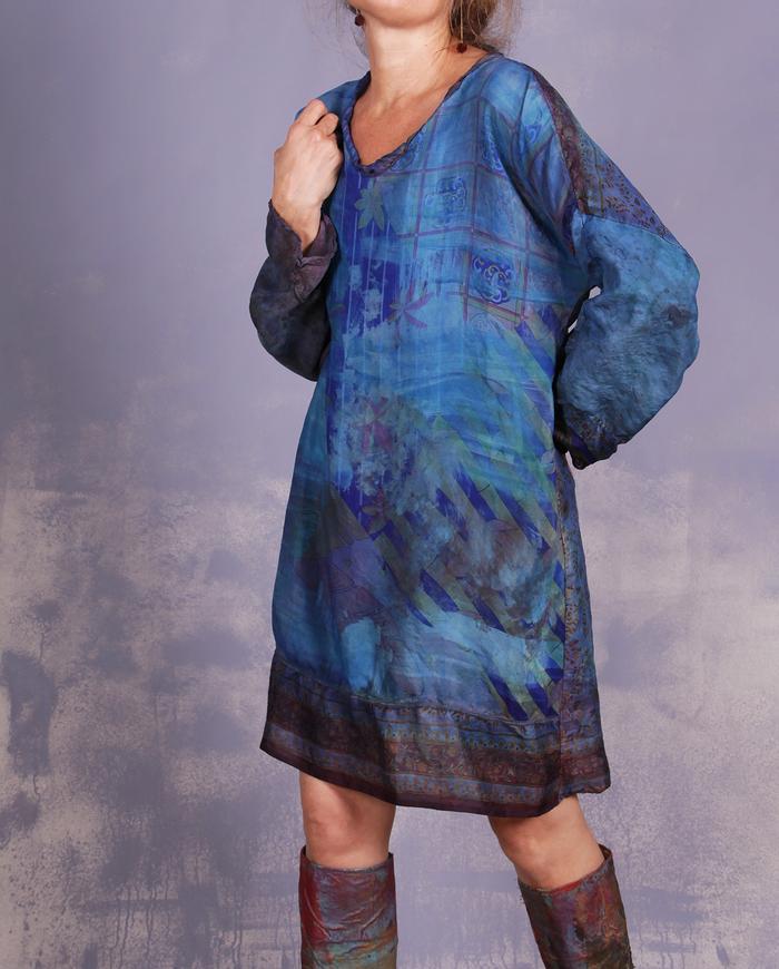 'blue silk therapy' vintage silk tunic or minidress