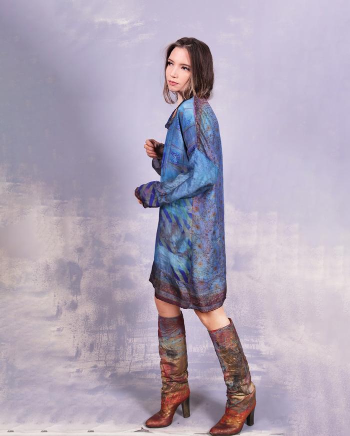 'blue silk therapy' vintage silk tunic or minidress