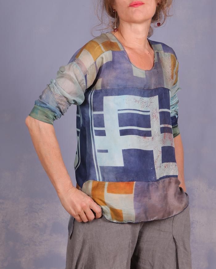 'ode to modern architecture' mixed vintage silks blouse