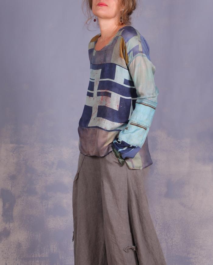 'ode to modern architecture' mixed vintage silks blouse