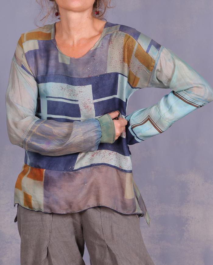 'ode to modern architecture' mixed vintage silks blouse