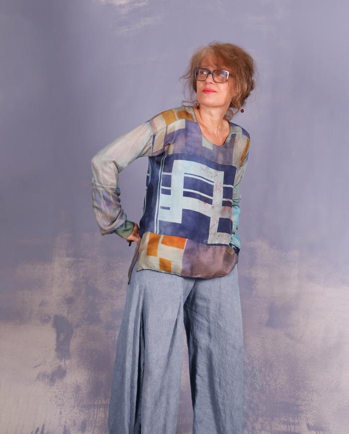 'ode to modern architecture' mixed vintage silks blouse