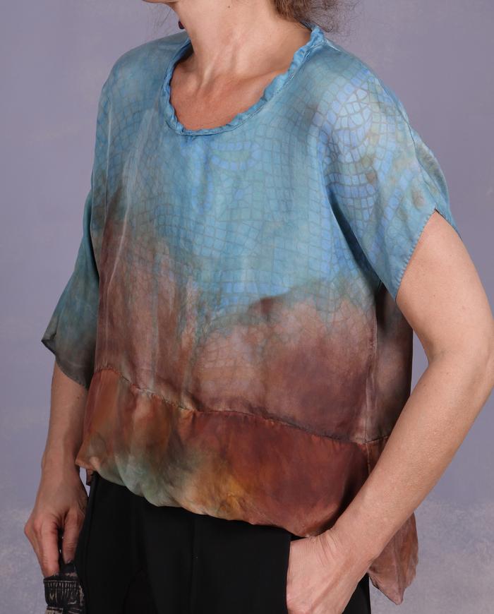'a subtle modern mosaic' asymmetrical silk blouse