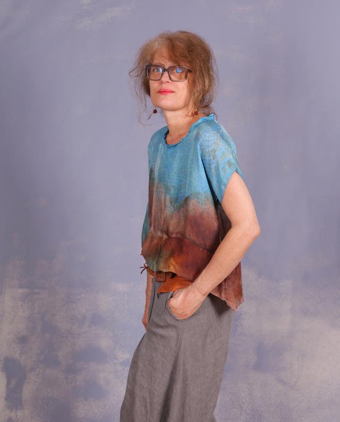 'a subtle modern mosaic' asymmetrical silk blouse