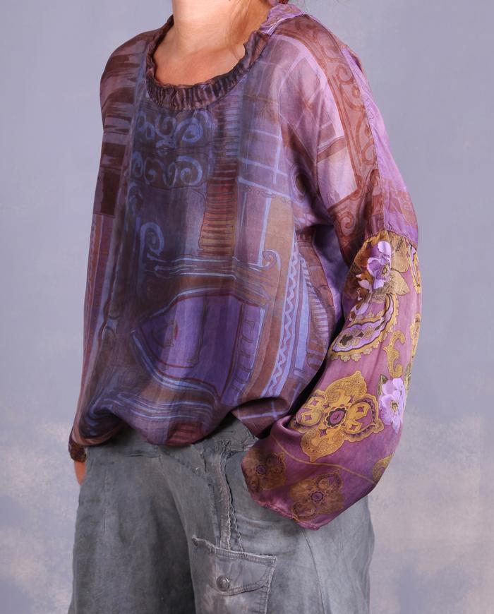 'flowers by ionic order' vintage silk lightweight blouse/tunic
