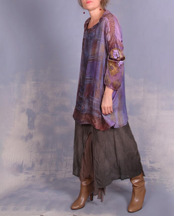 'flowers by ionic order' vintage silk lightweight blouse/tunic