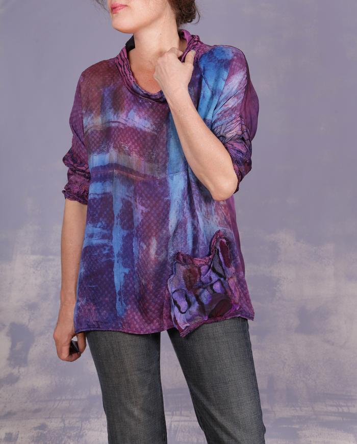 'a whisper in the wind' mixed silks blouse with pocket