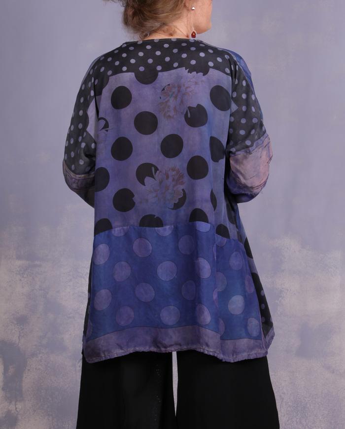 'daisies and polka dots' vintage silks distressed blouse