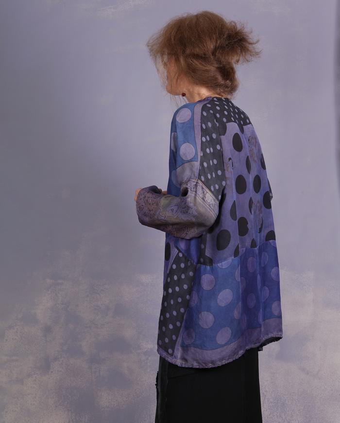 'daisies and polka dots' vintage silks distressed blouse