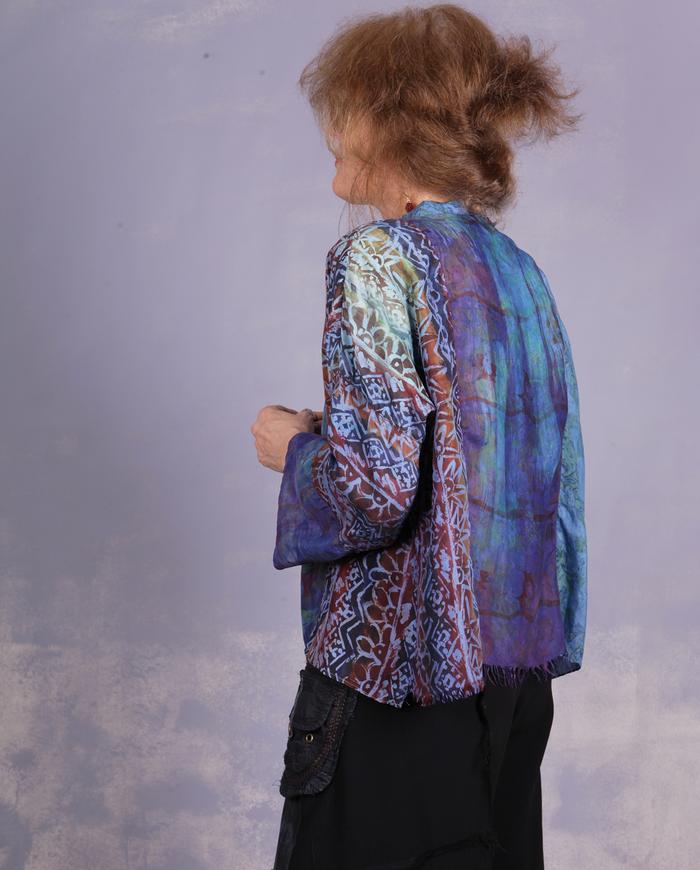 'an ocean in the desert' mixed silks art blouse