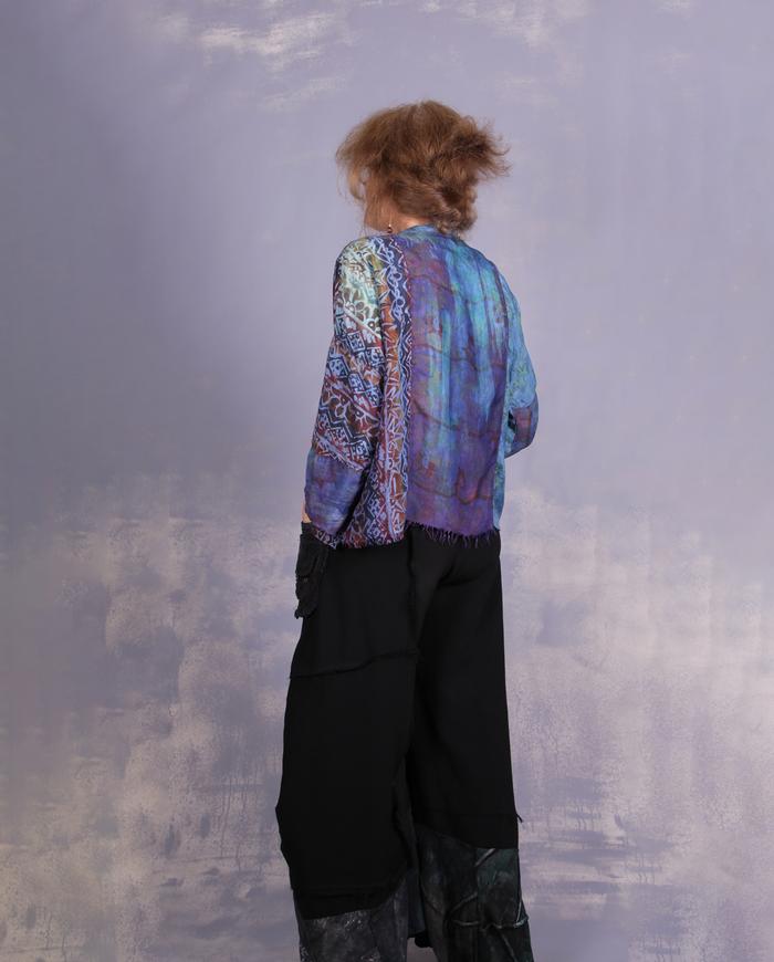 'an ocean in the desert' mixed silks art blouse