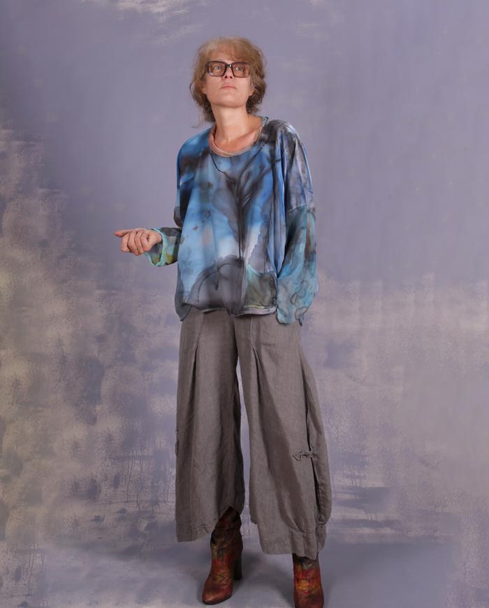 'floating among the clouds' one size drapey painted top