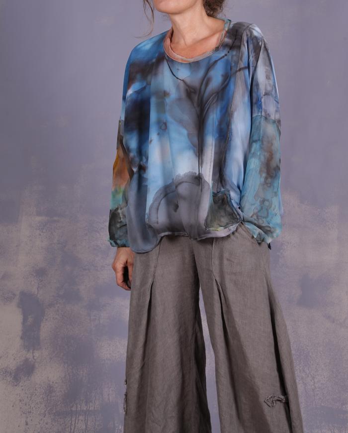 'floating among the clouds' one size drapey painted top
