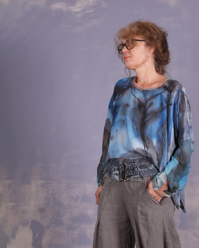 'floating among the clouds' one size drapey painted top