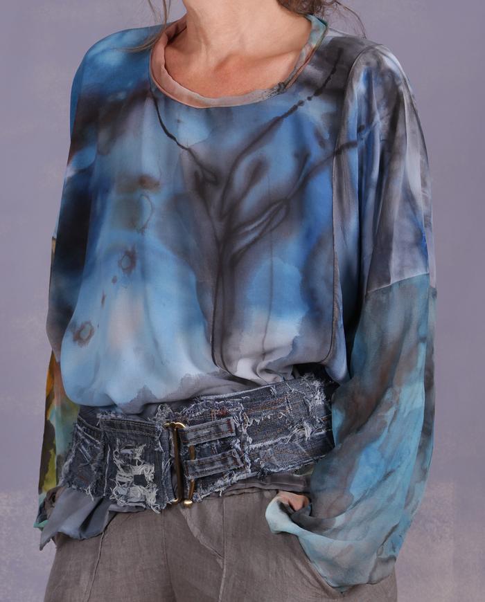 'floating among the clouds' one size drapey painted top
