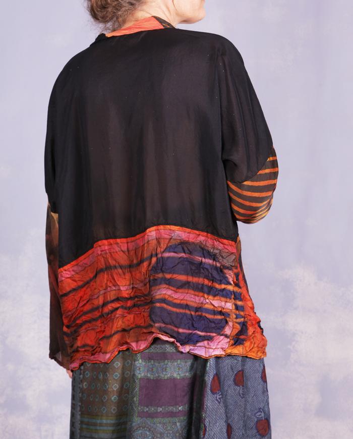 'mixing all the lines' mixed fabrics art blouse