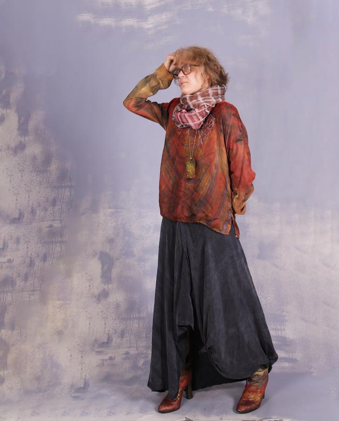 'brimming with energy' hand-painted vintage silks top