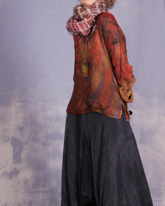 'brimming with energy' hand-painted vintage silks top