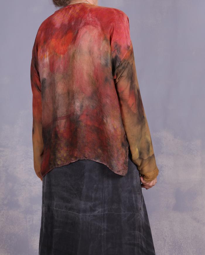 'brimming with energy' hand-painted vintage silks top