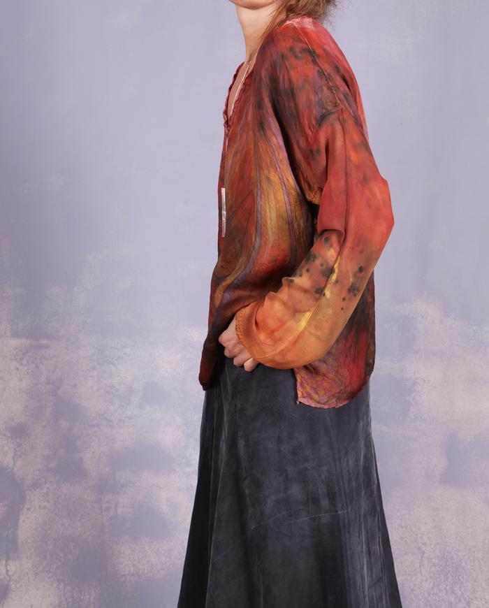 'brimming with energy' hand-painted vintage silks top